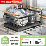 帅仕厨房碗碟置物架304不锈钢碗架沥水架碗碟收纳架碗篮筷子筒台面 【黑带橡木把手】带筷子筒