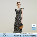 范思蓝恩23FS12695韩系荷叶边减龄连衣裙女夏季新款吊带裙子 黑底碎花 XL