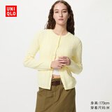 优衣库女装纽花圆领针织开衫/毛衣外套空调衫通勤488123 488123/41杏黄色 M