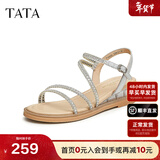 他她（TATA）绝美坡跟凉鞋女外穿一字带时装凉鞋秋季新款7UA03BL4 银色 36