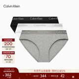 Calvin Klein内衣【情人节礼物】女士三条装提花腰边ck棉质微弹性感三角内裤女 MP1-太空黑/椰青灰/月光白 3条 S 尺码偏大，建议拍小一码