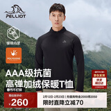 伯希和（Pelliot）户外抓绒衣男女春季抗菌保暖衣立领T恤内搭打底衫114315385黑L
