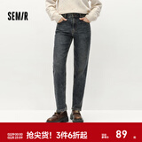 森马（Semir）森柔牛仔|牛仔裤女抓毛长裤女生冬季半松紧腰直筒裤美式休闲 牛仔深黄泥染80332 L