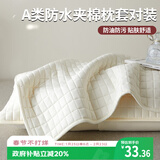 艾薇 A类防水枕头套夹棉枕套一对家单人枕套枕芯套 方块白色 48*74cm