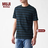 MUJI MUJI 男式 粗细不均棉线 天竺编织 条纹短袖T恤 ABB04A0S 深海军蓝X图案 L