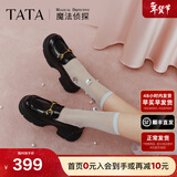 他她（TATA）英伦厚底显高乐福鞋女鞋jk学院加绒小皮鞋单鞋7OL34AA6 黑色（跟高6CM） 37
