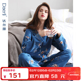 达尔丽睡衣女春秋季纯棉长袖薄款家居服套装本命年红国潮印花开衫可外穿 T895118-063-山茶花 M :建议体重90-105斤