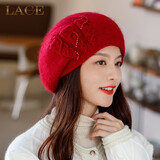 蓝诗梦戴新款帽子女冬天妈妈毛线帽保暖韩版针织帽兔毛帽时尚加厚套头帽 （双层加厚）酒红色 成人56-60cm
