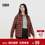 森马（Semir）长袖衬衫女春季中长款oversize翻领落肩格纹女生衬衣101125105007