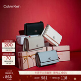Calvin Klein【情人节礼物】单肩包荔枝纹包包金属搭扣链条翻盖CK女包斜挎包 UB1-太空黑 OS