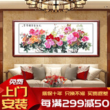 万叶居福（WanYeJu）纯手绘牡丹画花开富贵图新中式客厅装饰画国画挂画山水画字画壁画 花开富贵福满堂A【千层牡丹】 63*125CM红褐实木镜框