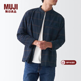 MUJI男式 法兰绒立领衬衫 长袖休闲百搭衬衣男士外套纯棉全棉ACA75C1A 深藏青色格纹 XS  （160/80A）