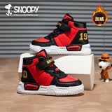 SNOOPY史努比童鞋男童棉鞋冬季高帮运动板鞋短绒保暖鞋2838红黑30