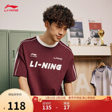 李宁短袖T恤宽松男女同款棉质圆领足球元素运动上衣AHSU657