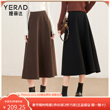 娅丽达格雷系黑色仿毛呢a字半身裙女2025秋季新款显瘦伞裙灰裙子 咖啡色 XL