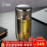 希诺（heenoor）抗菌玻璃杯双层办公水杯男高档泡茶杯子XN-1917A中闪银灰 280mL
