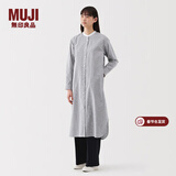 MUJI女式 水洗 平纹 立领长袖连衣裙女装裙子25年春季连身裙 衬衫裙 深藏青色条纹 S （155/80A）