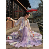 三吉黑花【阑珊】新中式烫金烧花早春漂亮连衣裙冰花绒长裙子 凝烟紫-第二批 25天 L