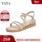 他她（TATA）绝美坡跟凉鞋女外穿一字带时装凉鞋秋季新款7UA03BL4 金色 39