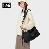 Lee潮牌斜挎包男大容量休闲通勤单肩包女轻便户外运动背包便携牛仔包 黑色（赠耳机包）