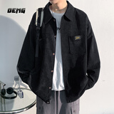 OEMG 灯芯绒长袖衬衫外套男春秋夏季宽松大码潮牌潮流百搭休闲上衣服 黑色 XL 【建议135-150斤】