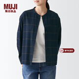 MUJI女式 法兰绒 立领衬衫 格子内搭 衬衣 纯棉全棉 女士秋款BCB19C1A 深藏青色格纹 M (160/84A)