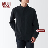 MUJI男式 法兰绒立领衬衫 长袖休闲百搭衬衣男士外套纯棉全棉ACA75C1A 黑色 S  （165/84A）