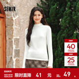 森马（Semir）长袖t恤女短款半高领薄绒轻暖打底衫2024冬新款纯色修身抓绒内搭 奶白10534 2XL