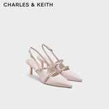 CHARLES&KEITH亮钻一字带尖头包头复古高跟凉鞋婚鞋子女鞋生日礼物CK1-61720199 粉红色Pink 35