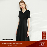 AMII女装2025法式赫本风气质黑色连衣裙女新款V领a字裙修身 黑色 L (165)