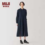 MUJI女式 棉 长袖连衣裙 女装 裙子 春季 长裙 纯棉 BC2KVA4A 深藏青色 M (160/84A)