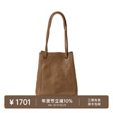 裘真情人节礼物008水桶包女斜挎通勤大容量真皮复古小众植鞣牛皮包包 大象灰-小号