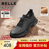 百丽休闲男鞋牛皮厚底运动鞋通勤商务皮鞋8AY01CM3预售 黑色-绒里 44 (270mm)