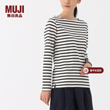 MUJI MUJI 女式 粗棉线条纹长袖T恤 白色*横条 L