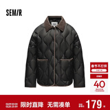 森马（Semir）羽绒服女中长款轻薄拼接灯芯绒翻领2024冬季三防外套109724113004