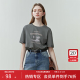 范思蓝恩夏季缝纫机印花短袖t恤女春夏新款韩版宽松短袖上衣女T恤 烟灰色 M