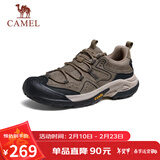 骆驼（CAMEL）踏山男士户外登山复古皮面休闲低帮徒步鞋 G14A342696 卡其 39