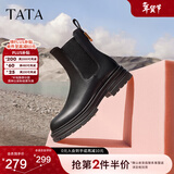 他她（TATA）焦糖布丁烟筒靴女靴子厚底加绒秋冬短靴切尔西靴WAQA2DD4 黑色（单里） 36