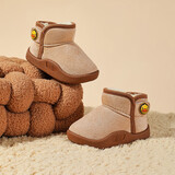 B.Duck小黄鸭童鞋男童棉靴宝宝长毛绒加厚短靴小童大棉鞋6803卡其棕27