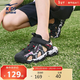 鸿星尔克（ERKE）童鞋男女大小童包头凉鞋儿童魔术贴户外沙滩鞋正黑/赤丹红34