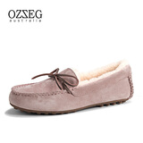 OZZEG澳洲豆豆鞋女冬季羊皮毛一体毛毛棉鞋平底防滑加绒保暖孕妇乐福鞋 暮粉色 39