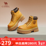 骆驼（CAMEL）大黄靴女时髦擦色粗跟户外工装秋马丁靴 L24W076611 土黄(5孔) 37
