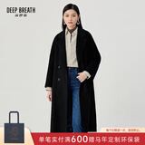 深呼吸DEEP BREATH女装翻领中长款过膝羊毛双面呢子大衣外套女A400619 黑 S (2)