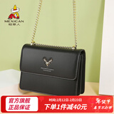 稻草人女包新品新款牛皮单肩包女可爱小鹿头斜挎包女链情人节新年礼物送 黑色（可调节肩带）