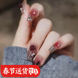 美甲贴片穿戴甲指甲贴中长款新娘显白可拆卸学生短款重复使用成品 珊瑚奶咖 24片 【长款】