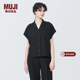 MUJI女式 易干弹力泡泡纱 开领短袖衫女士衬衫衬衣外套夏季款BC2JPA4S 黑色 M (160/84A)