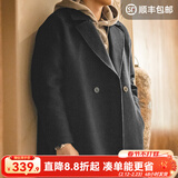 马登工装 美式复古重磅羊毛呢子大衣中长款加厚防风保暖休闲外套男冬 炭黑色 XL (180)