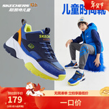 Skechers斯凯奇儿童绒绒靴男女童冬季防滑儿童加绒运动鞋中帮棉靴302527L 男童-不加绒/蓝色/多彩色/BLMT 32