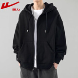 回力开衫卫衣男春秋季新款简约外套男纯色连帽上衣服 黑色 XL （建议体重150-170斤）