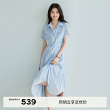 伊芙丽（eifini）蒋欣代言醋酸腰带收腰蛋糕A摆通勤衬衫式连衣裙女2026新款 天空蓝 L 115-130斤